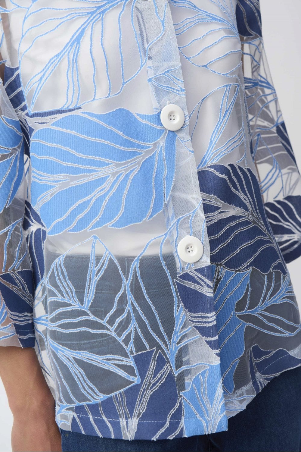 Novelty Leaf-Print Trapeze Jacket | COL=BLUE