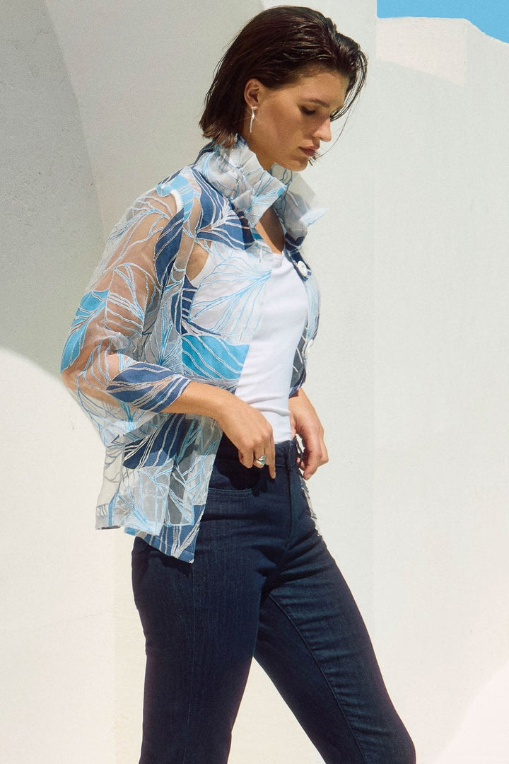Novelty Leaf-Print Trapeze Jacket | COL=BLUE