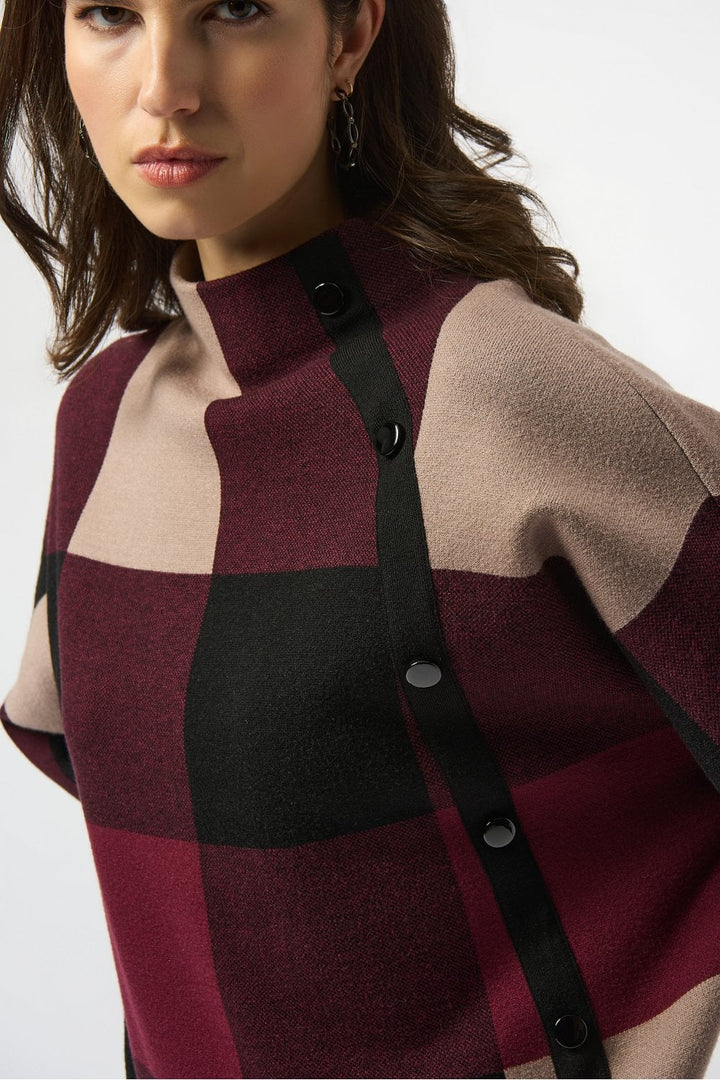 PLAID JACQAURD KNIT TOP | COL=MERLOT