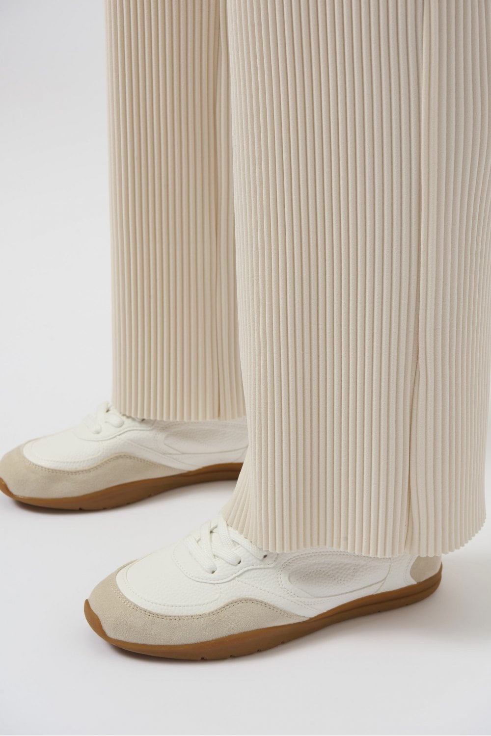 PLEATED SCUBA WIDE LEG TROUSERS | COL=BIRCH