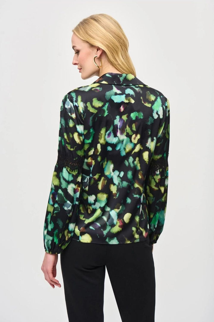 SATIN ABSTRACT PRINT BUTTON DOWN BLOUSE | COL=MULTI