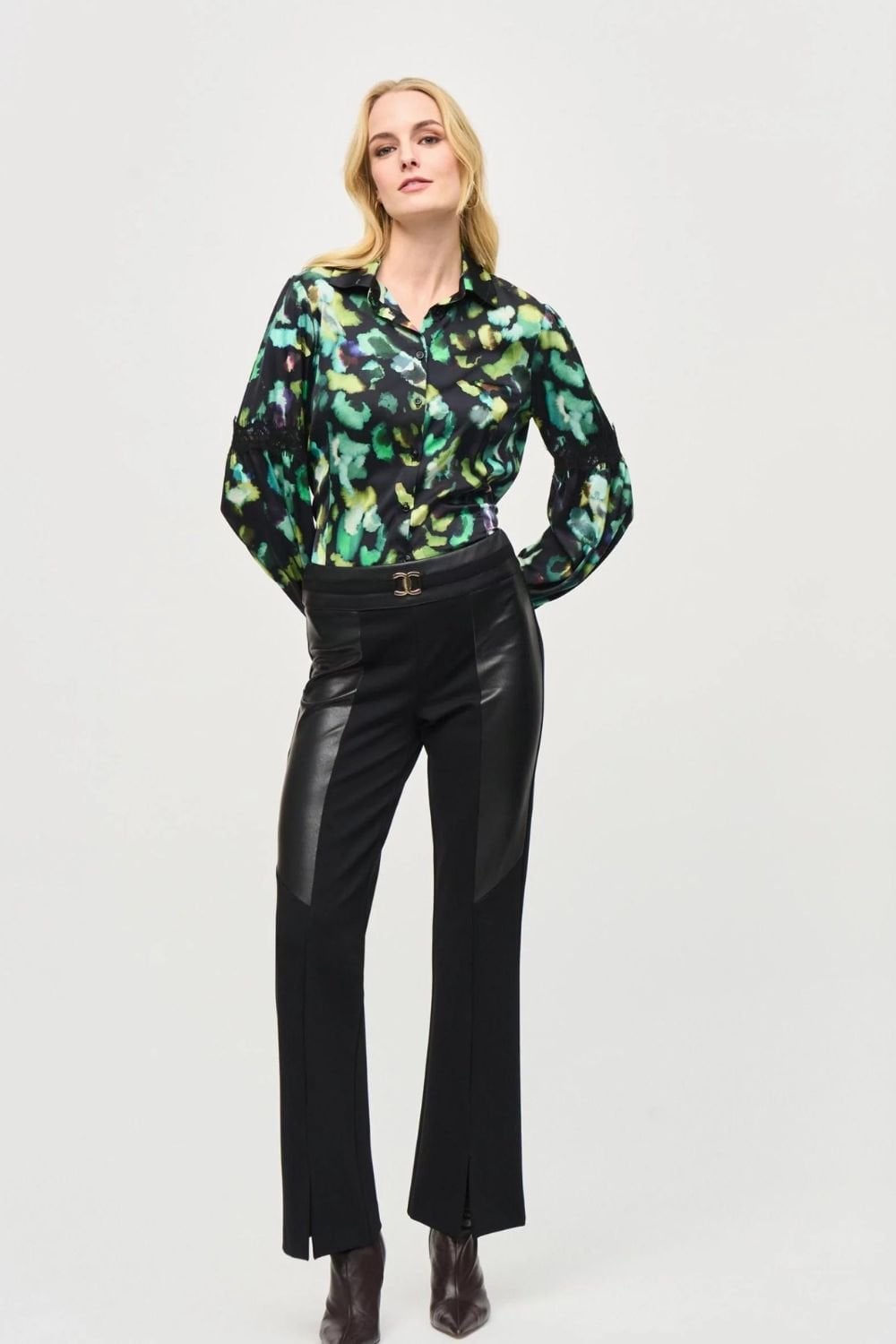 SATIN ABSTRACT PRINT BUTTON DOWN BLOUSE | COL=MULTI