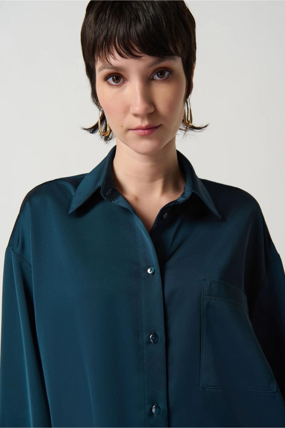 SATIN BOXY  BLOUSE | COL=ALPINE GREEN