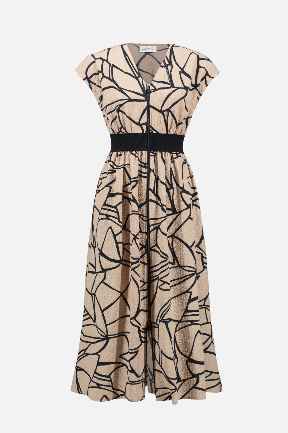 SEERSUCKET ABSTRACT FIT AND FLARE DRESS | COL=BEIGE