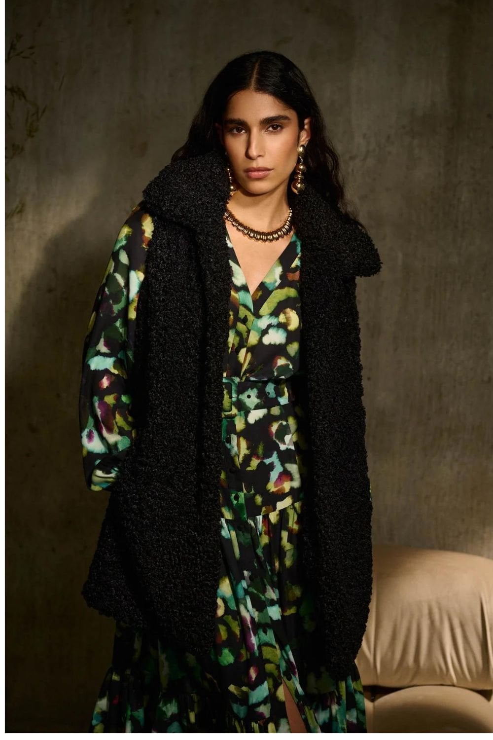 SHEARLING OVERSIZED GILET | COL=BLACK