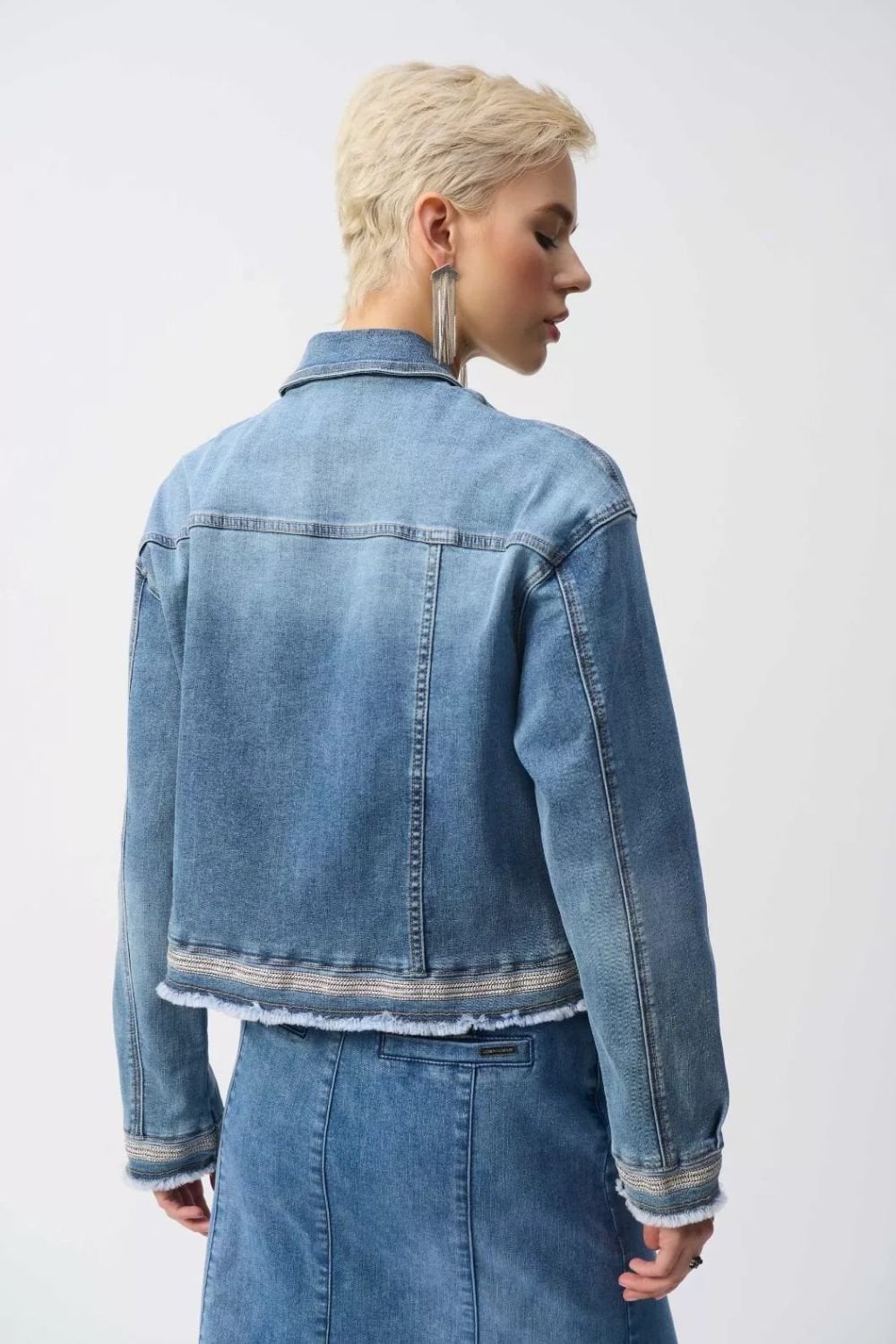 Stretch Denim Jacket with Embroidery | COL=BLUE