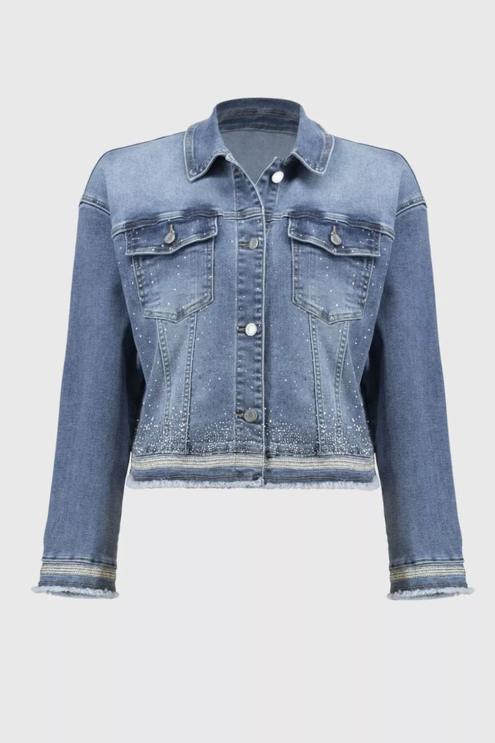 Stretch Denim Jacket with Embroidery | COL=BLUE