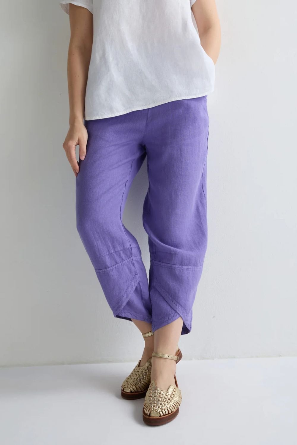 LINEN TULIP HEM BUBBLE TROUSER | COL=CERULEAN,DHALIA