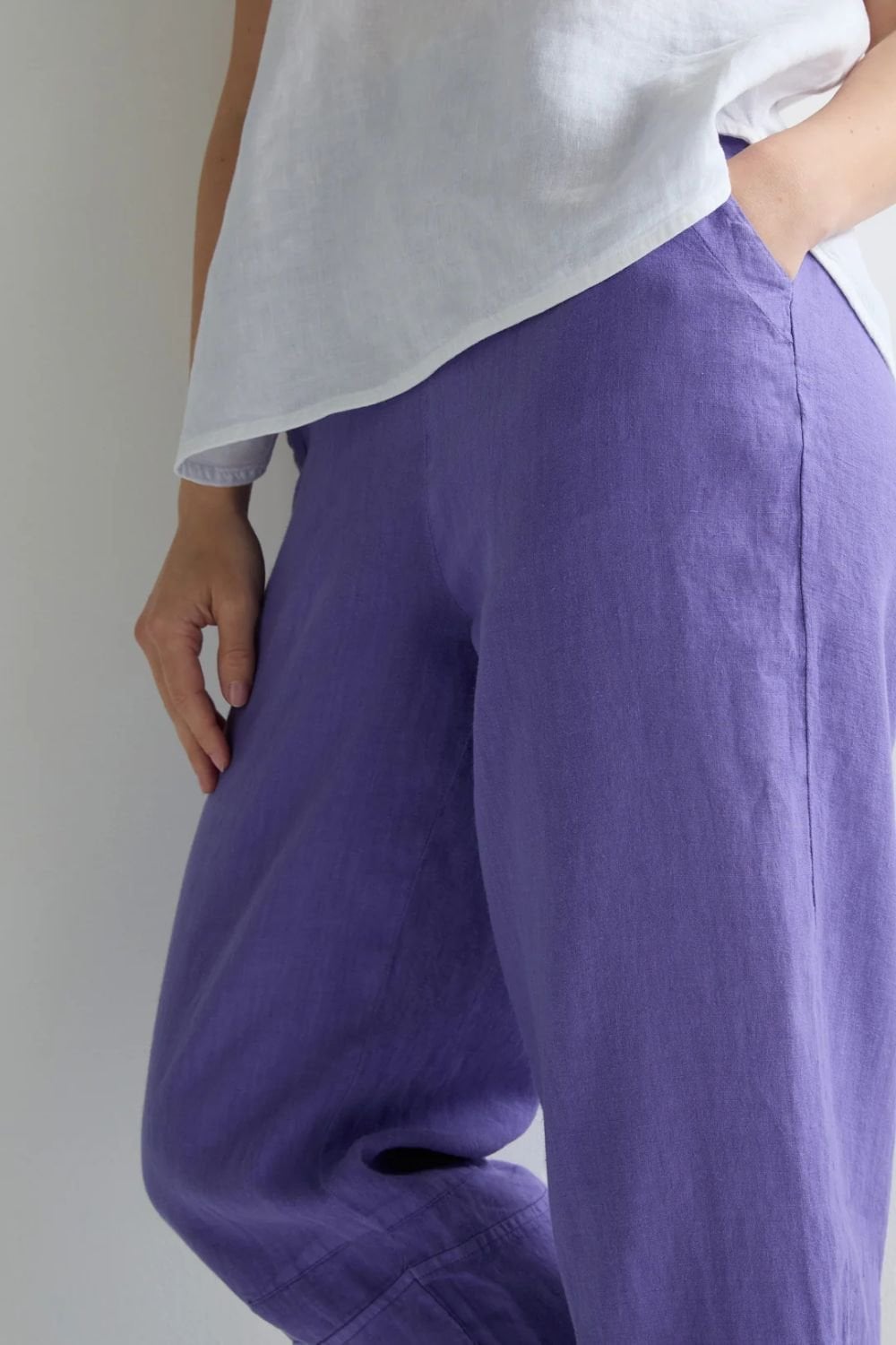 LINEN TULIP HEM BUBBLE TROUSER | COL=CERULEAN,DHALIA