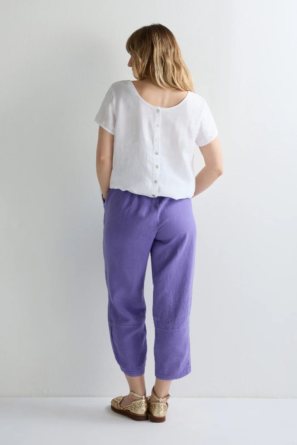LINEN TULIP HEM BUBBLE TROUSER | COL=CERULEAN,DHALIA