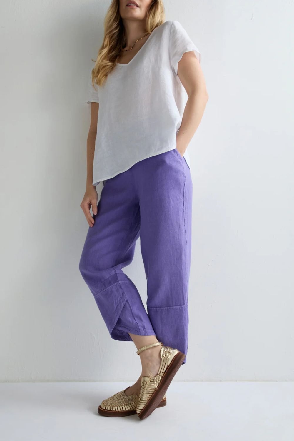 LINEN TULIP HEM BUBBLE TROUSER | COL=CERULEAN,DHALIA