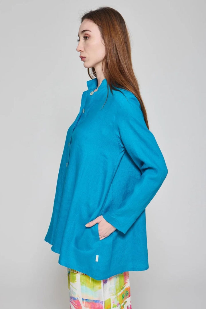 BUTTON LINEN SHIRT | COL=TURQ