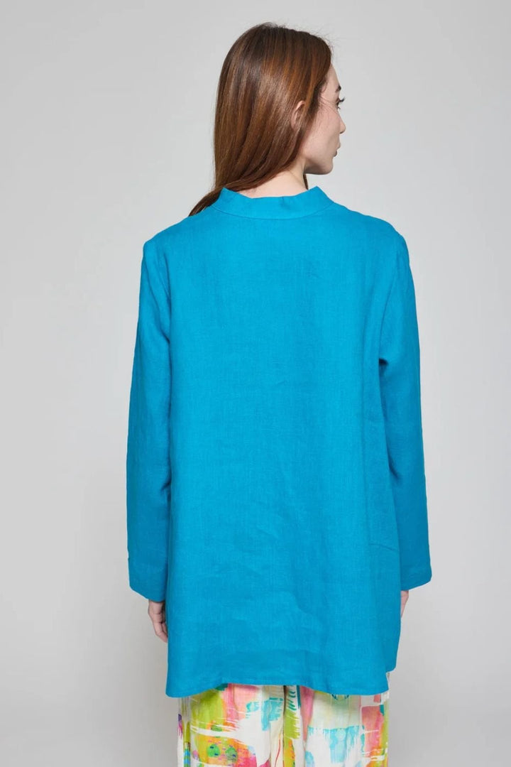 BUTTON LINEN SHIRT | COL=TURQ