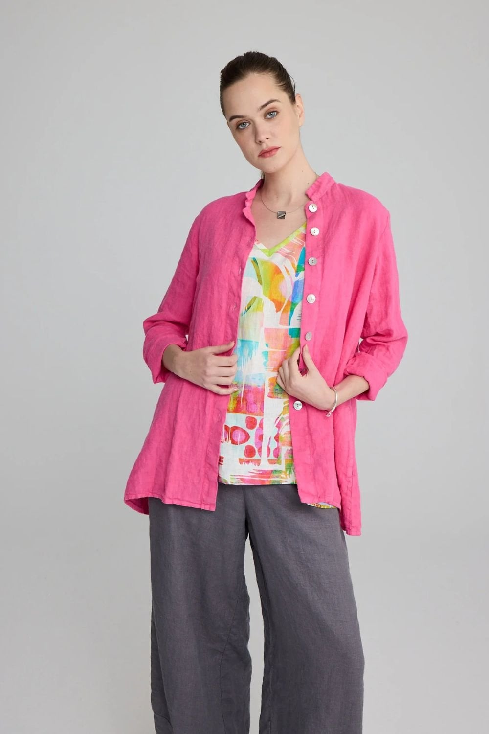 BUTTON LINEN SHIRT | COL=PINK
