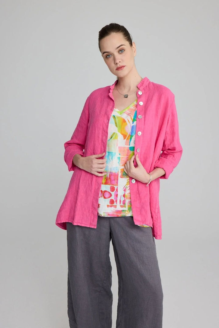 BUTTON LINEN SHIRT | COL=PINK