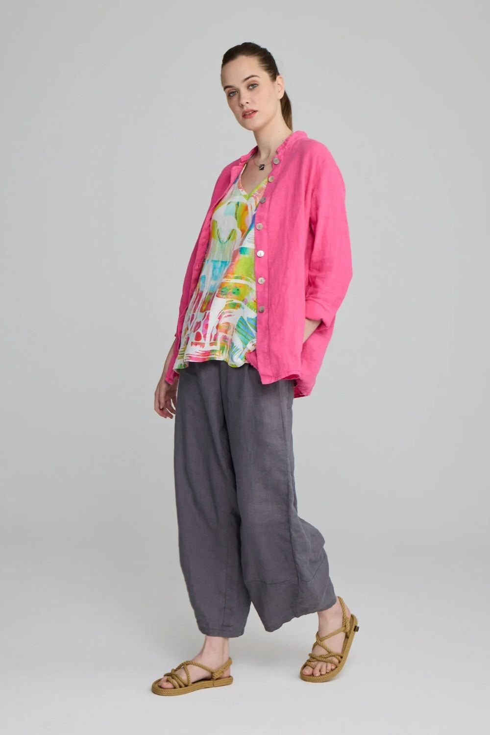 BUTTON LINEN SHIRT | COL=PINK