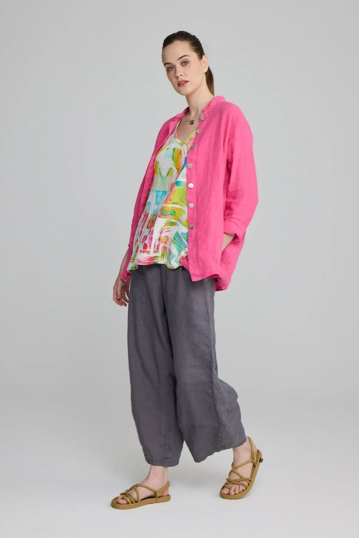 BUTTON LINEN SHIRT | COL=PINK