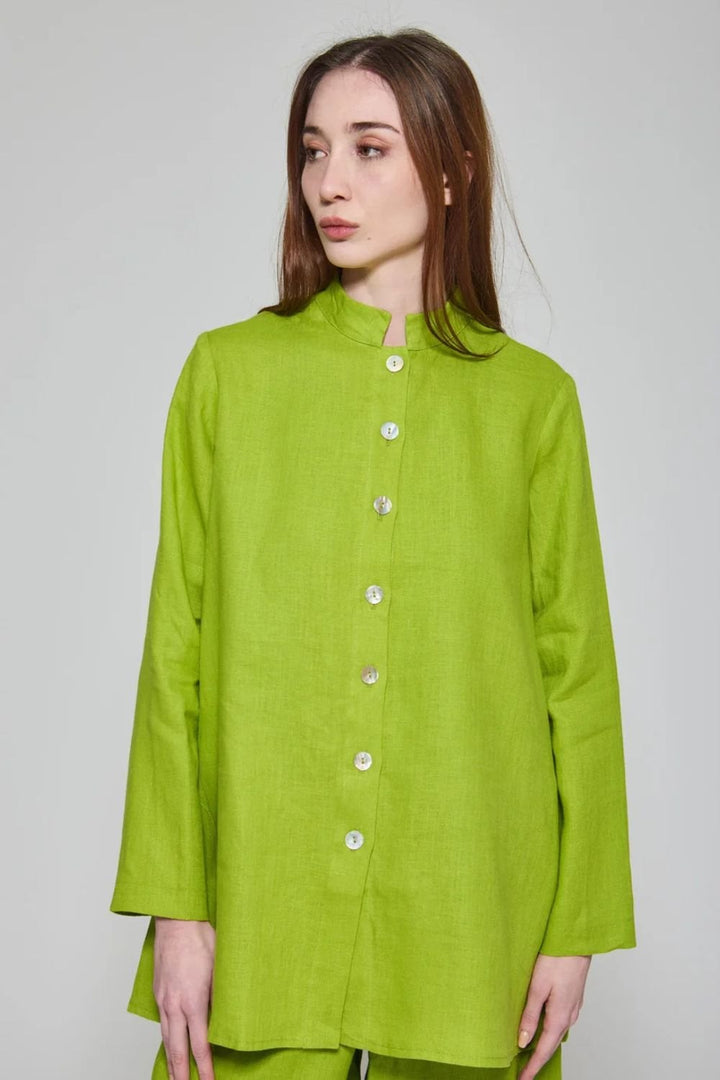 BUTTON LINEN SHIRT | COL=PISTACHIO