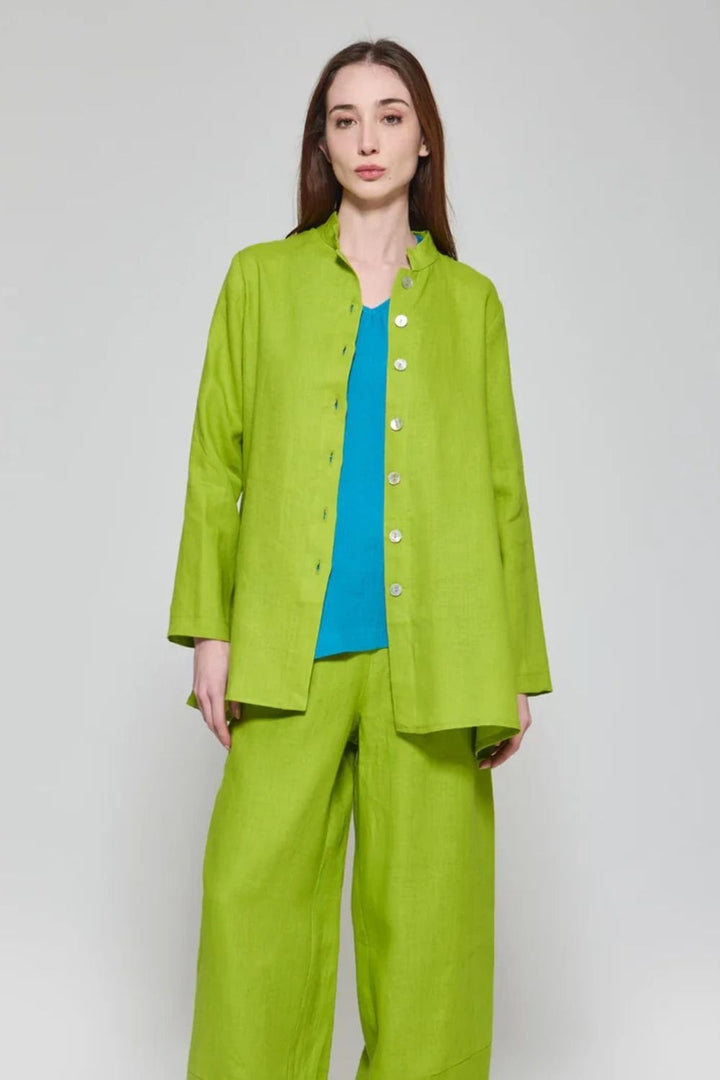 BUTTON LINEN SHIRT | COL=PISTACHIO