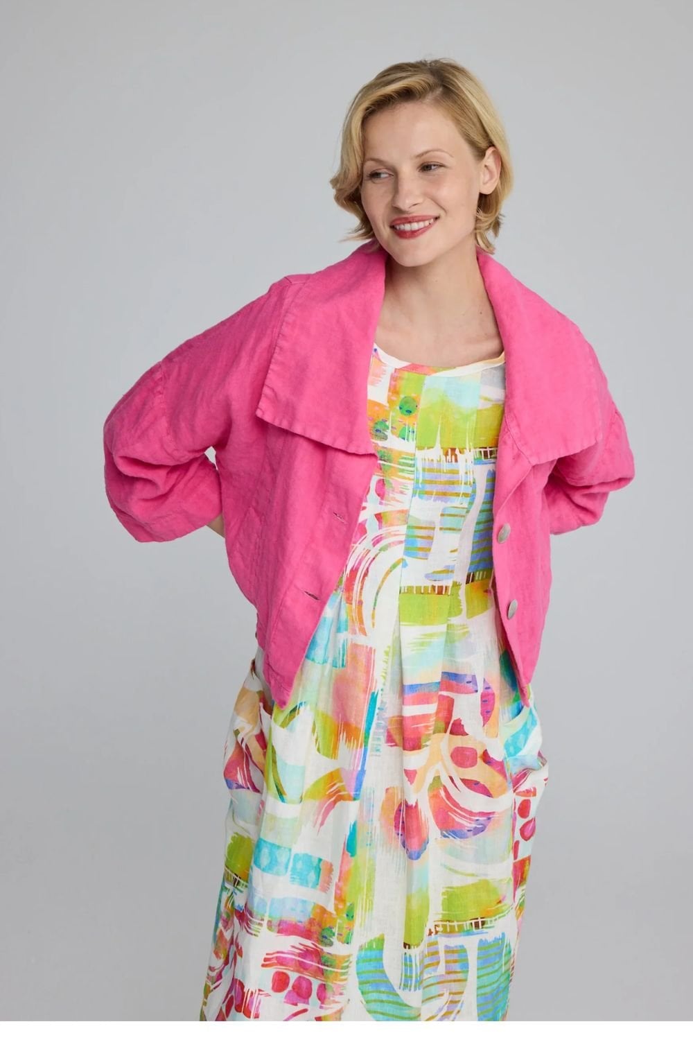 COLLAR LINEN JACKET | COL=PINK