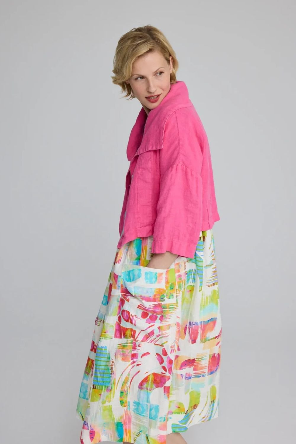 COLLAR LINEN JACKET | COL=PINK