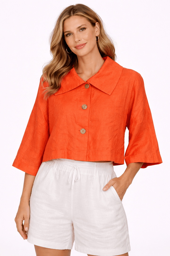 COLLAR LINEN JAKCET | COL=NAVY,ORANGE