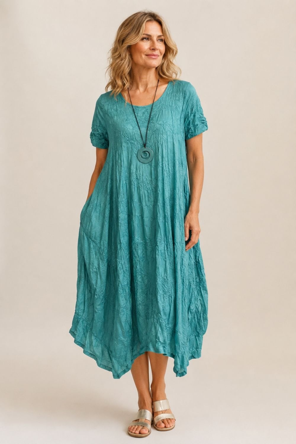 CRUSH TEXTURE DRESS | COL=AQUA