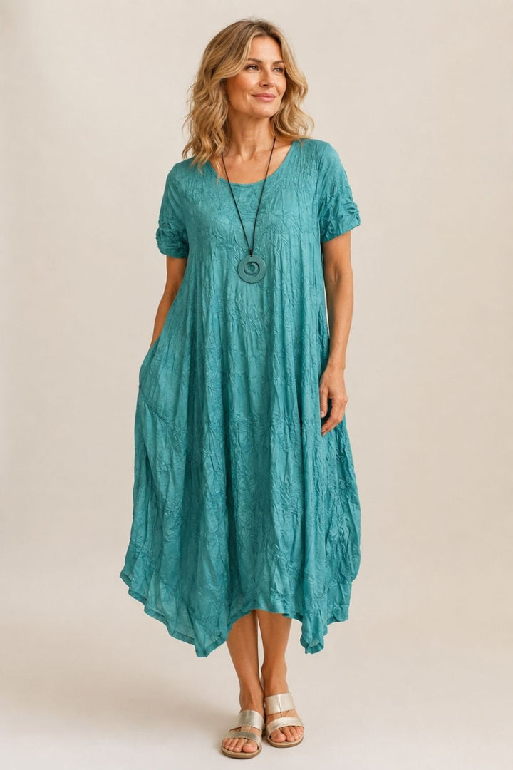 CRUSH TEXTURE DRESS | COL=AQUA