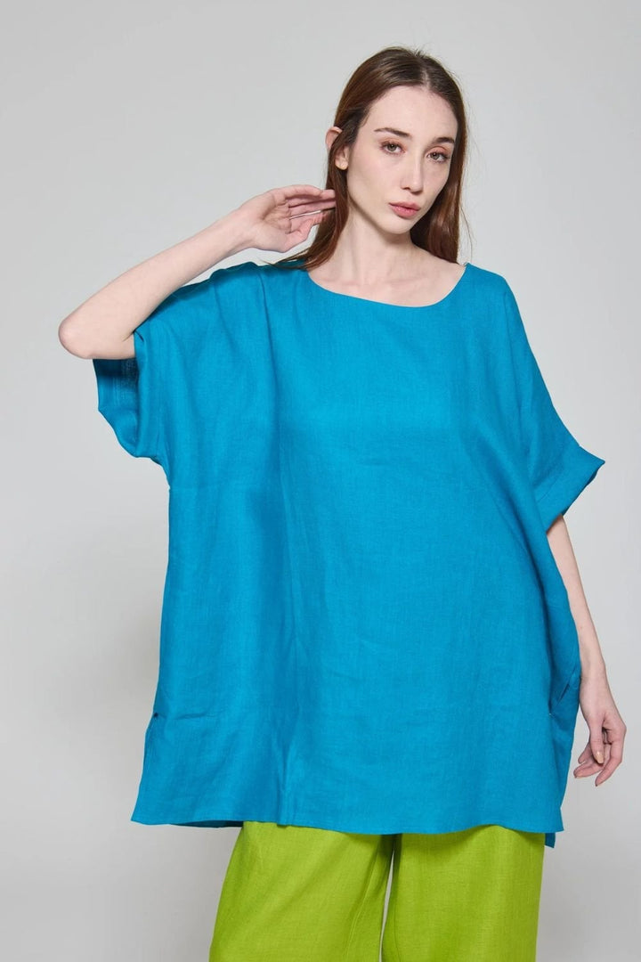 LINEN TOP | COL=TURQ