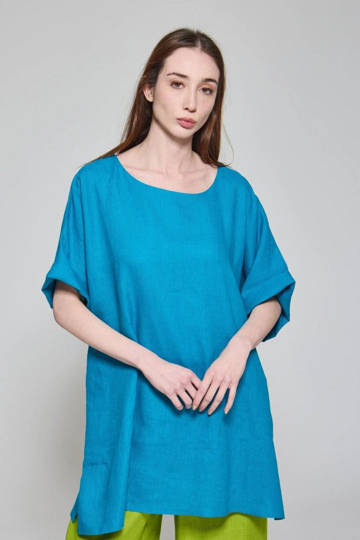 LINEN TOP | COL=TURQ