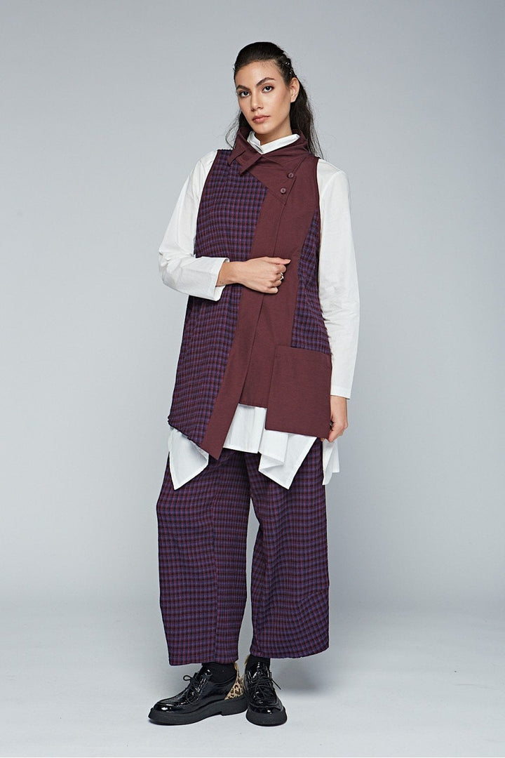 TEXTURED SMALL CHECK TROUSERS | COL=PURPLE