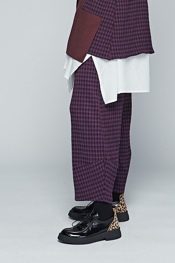 TEXTURED SMALL CHECK TROUSERS | COL=PURPLE