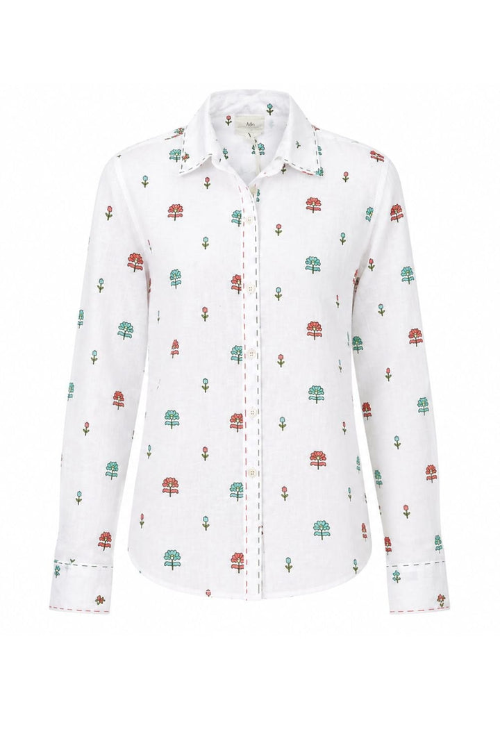 FLOWER EMBROIDERED SHIRT | COL=WHITE