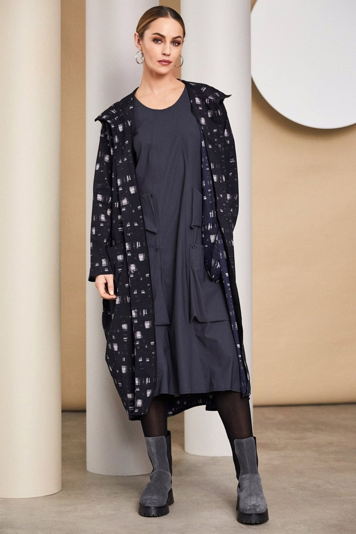 BLUR PRINT HOODED COAT | COL=BLACK/GREY