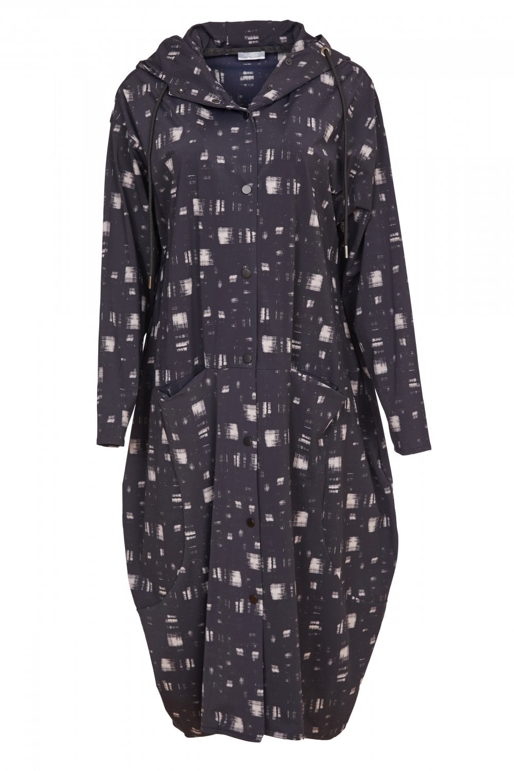 BLUR PRINT HOODED COAT | COL=BLACK/GREY