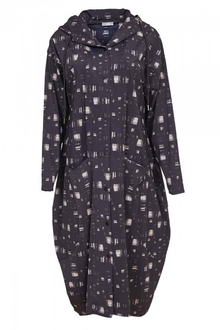 BLUR PRINT HOODED COAT | COL=BLACK/GREY