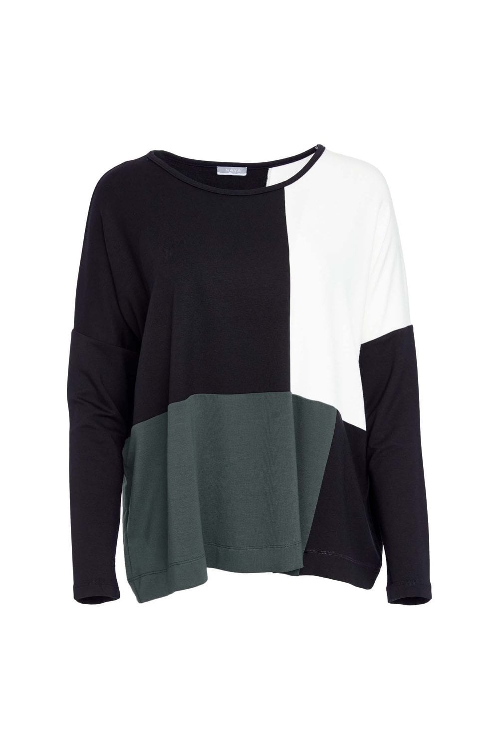 COLOUR BLOCK ROUND NECK TOP | COL=FOREST
