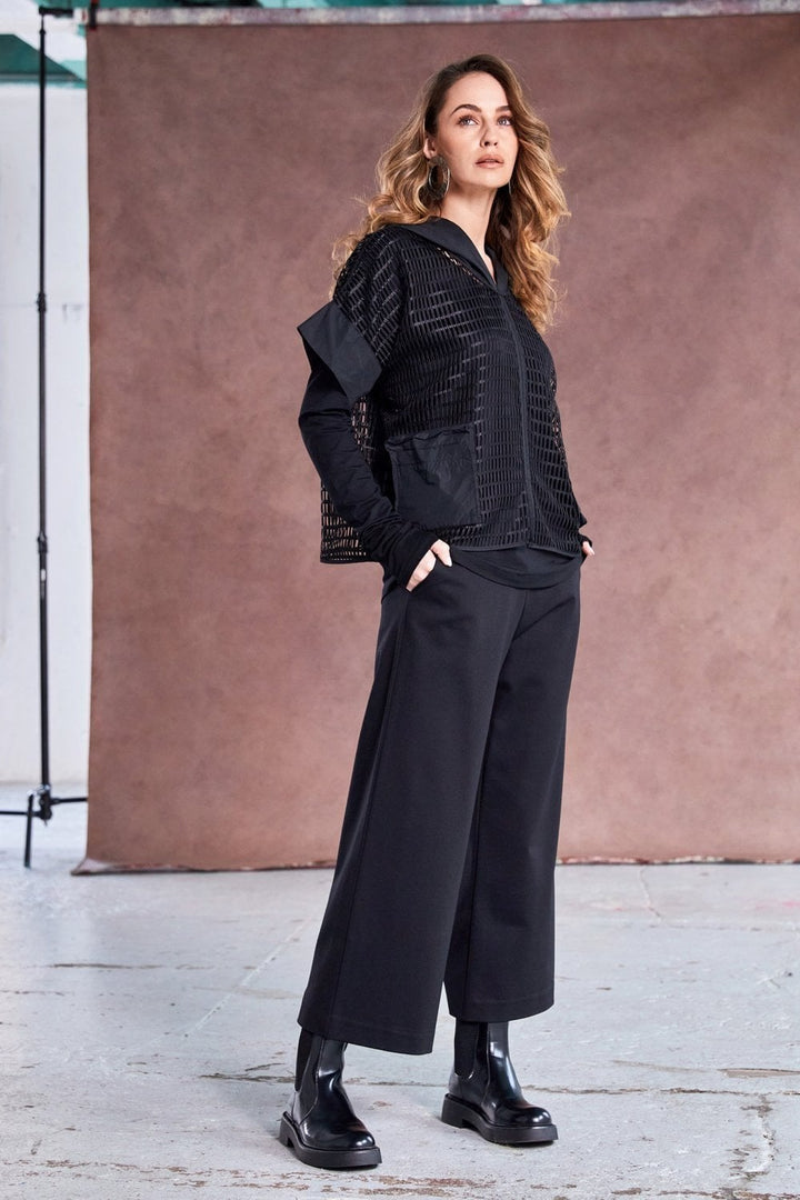 CROPPED WIDE LEG TROUSER | COL=BLACK