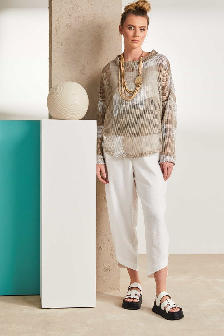 FADED BLOCK FUNNEL NECK TOP | COL=FUDGE