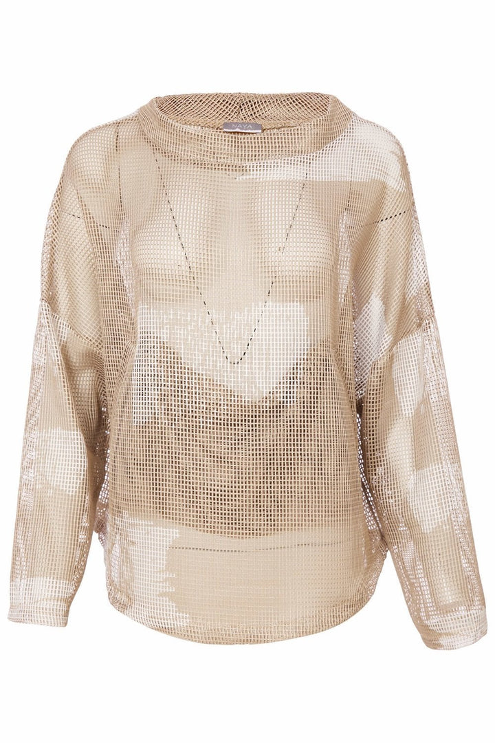 FADED BLOCK FUNNEL NECK TOP | COL=FUDGE