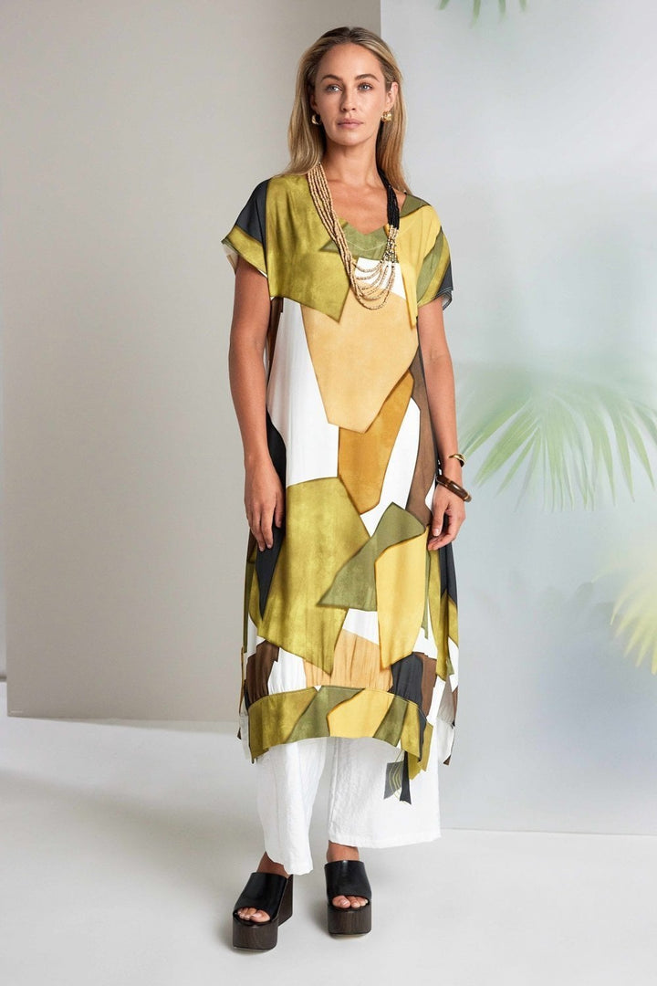 GRAPHIC PRINT V NECK DRESS | COL=OASIS