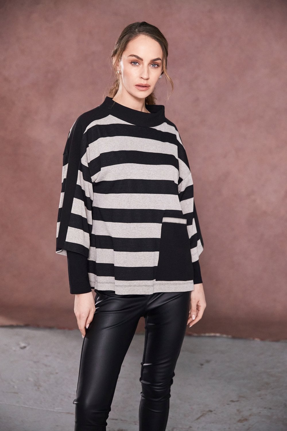 HIGH NECK STRIPED TOP | COL=MIX
