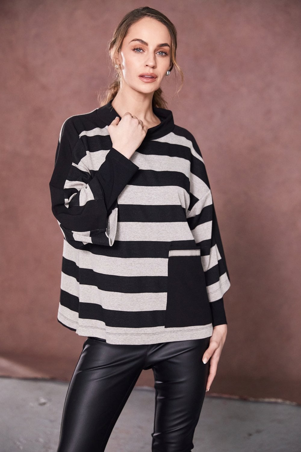 HIGH NECK STRIPED TOP | COL=MIX