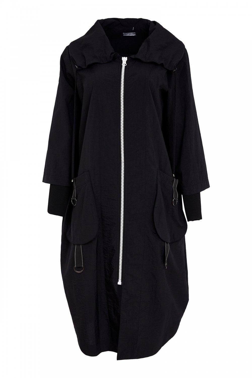 HOODED  COAT WITH POCKET TRIM | COL=BLACK