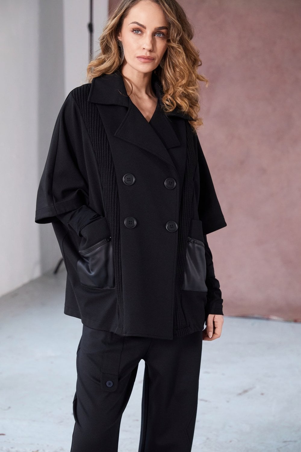KNITTED PANELS JACKET | COL=BLACK