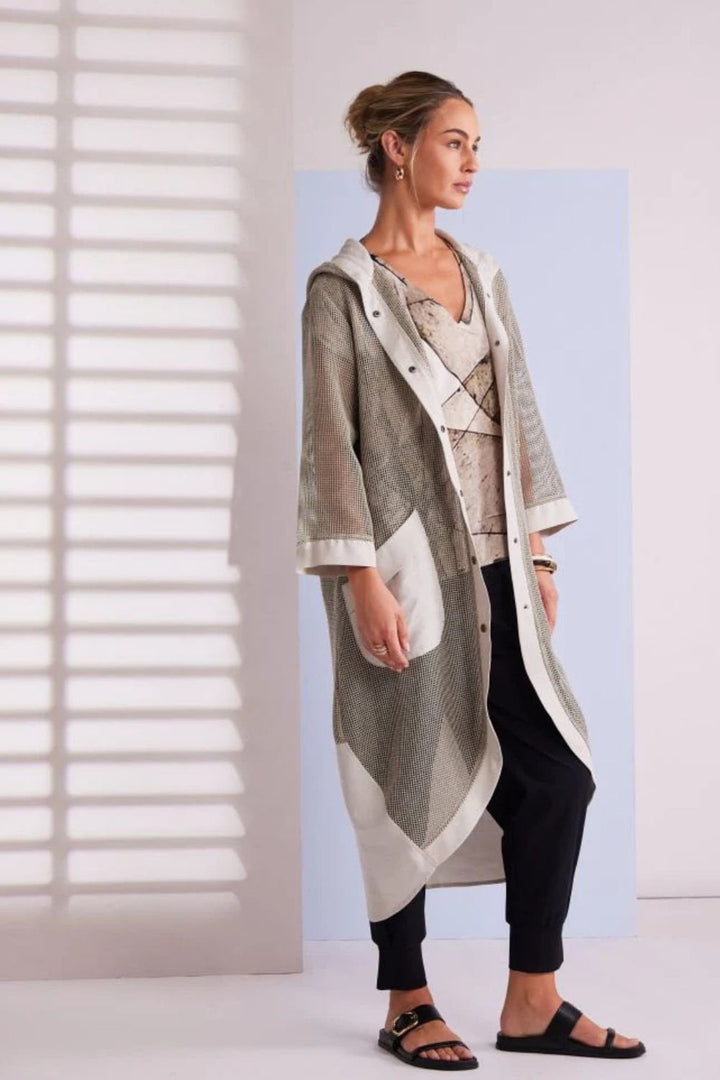 MESH HOODED COAT | COL=ASH