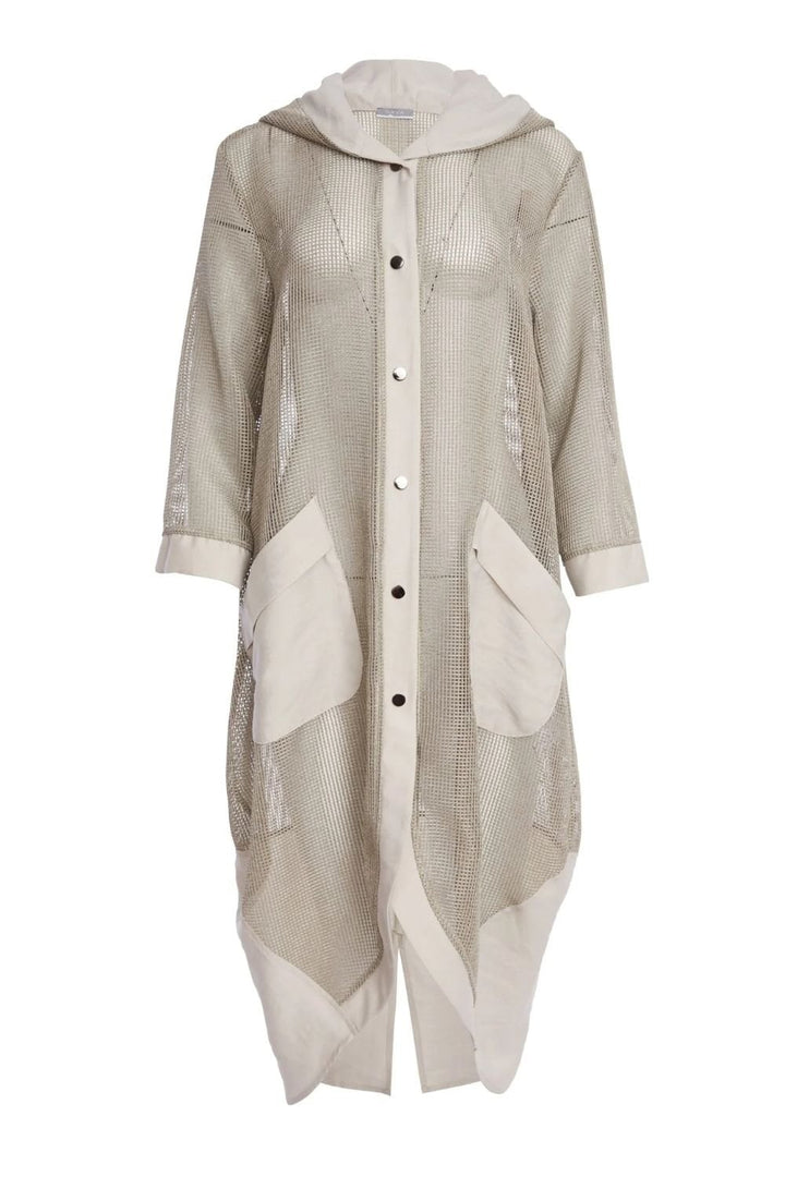 MESH HOODED COAT | COL=ASH