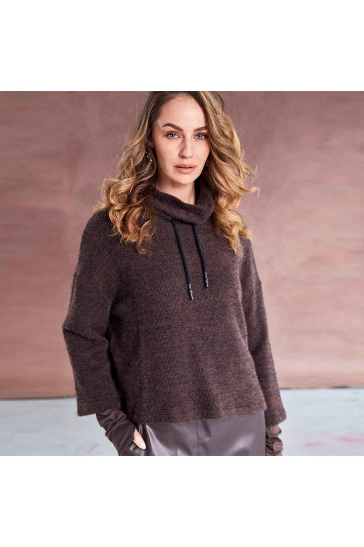 MOHAIR LOOK FUNNEL NECK TOP | COL=COCOA