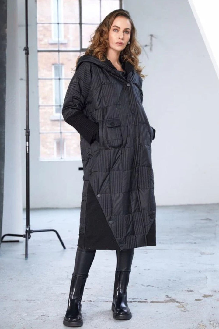 PADDED HOODED COATWITH RIBBED COLLAR | COL=MIX