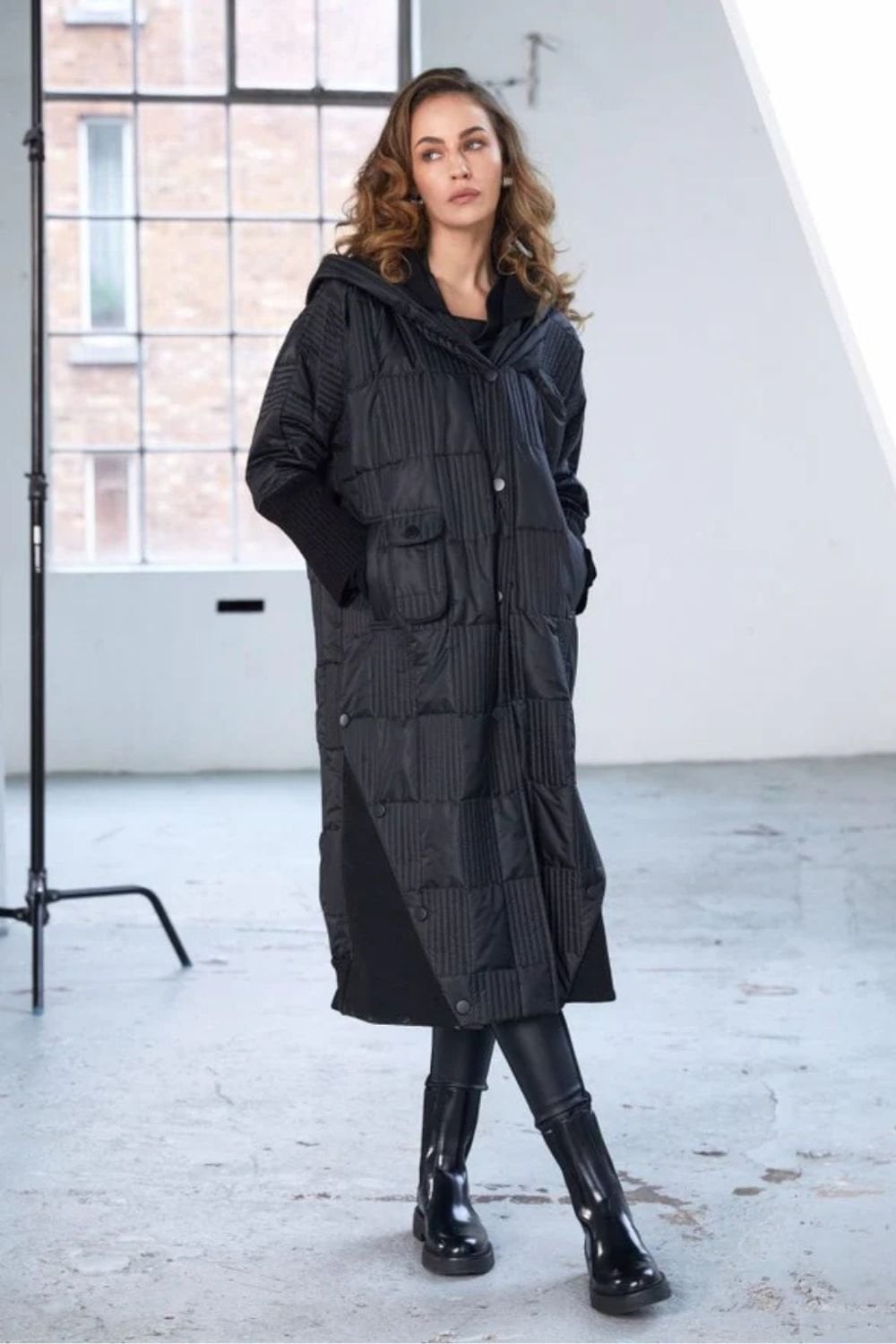 PADDED HOODED COATWITH RIBBED COLLAR | COL=MIX